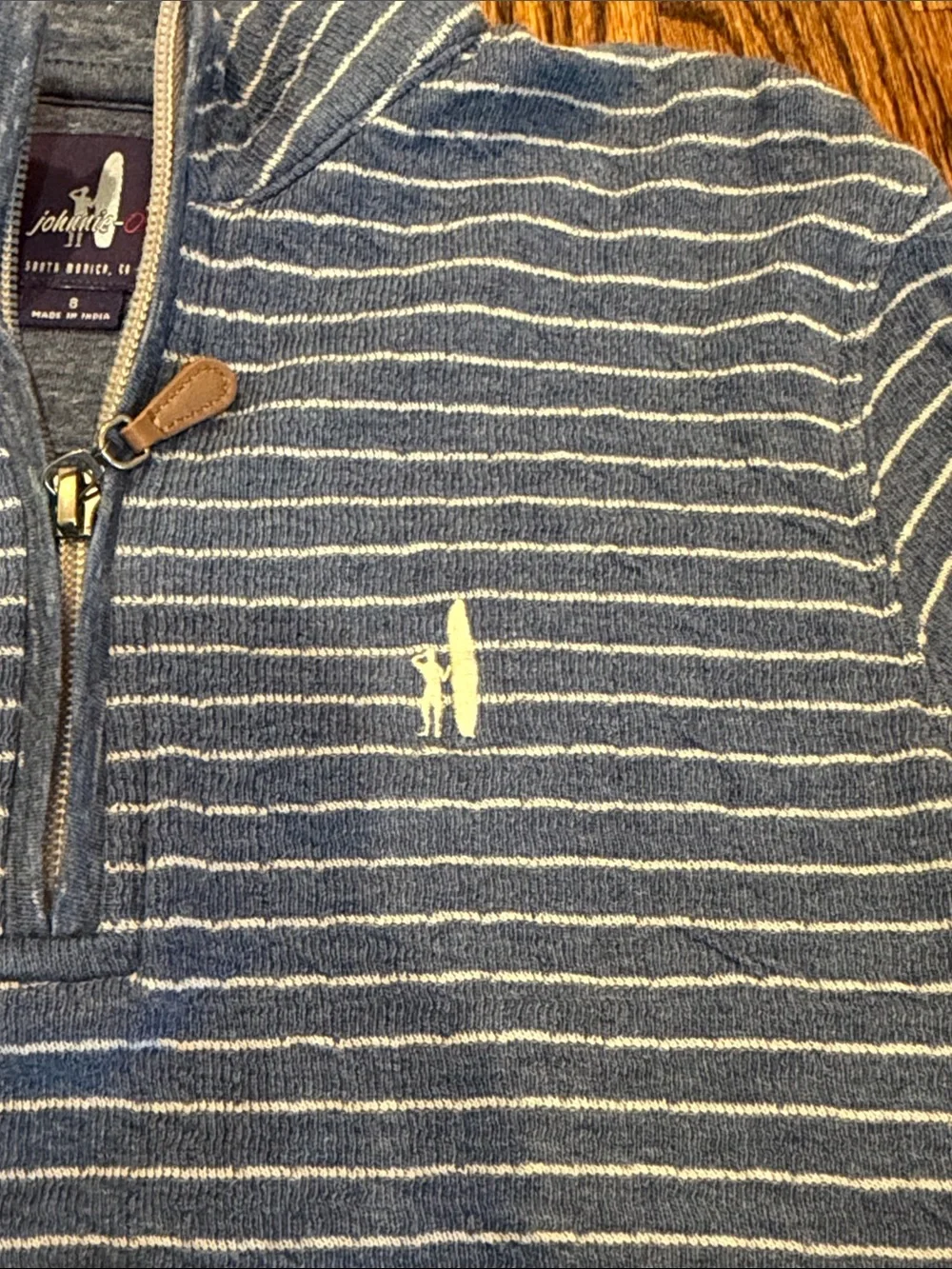 johnnie-O boys size 8 Blue & White Striped Quarter-Zip Pullover